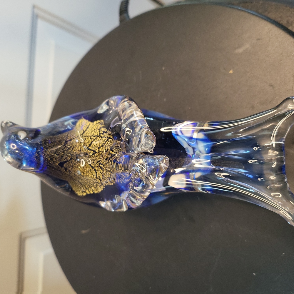 Hand Blown Glass Blue Bird with Gold Flakes - Picture 7 of 10